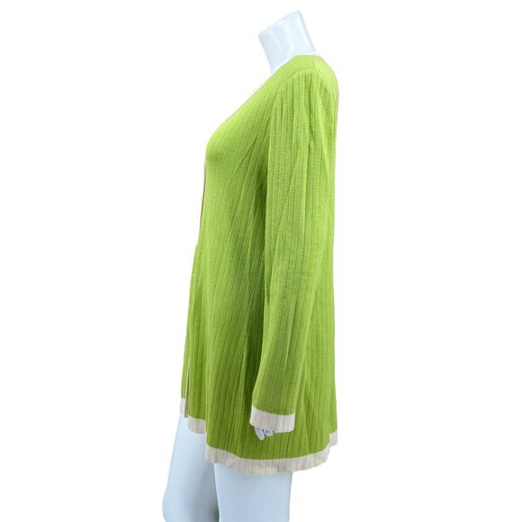 St John Collection Sweater Women 6 Green Cream Long Cardigan Quiet Luxury Mature - Picture 5 of 8